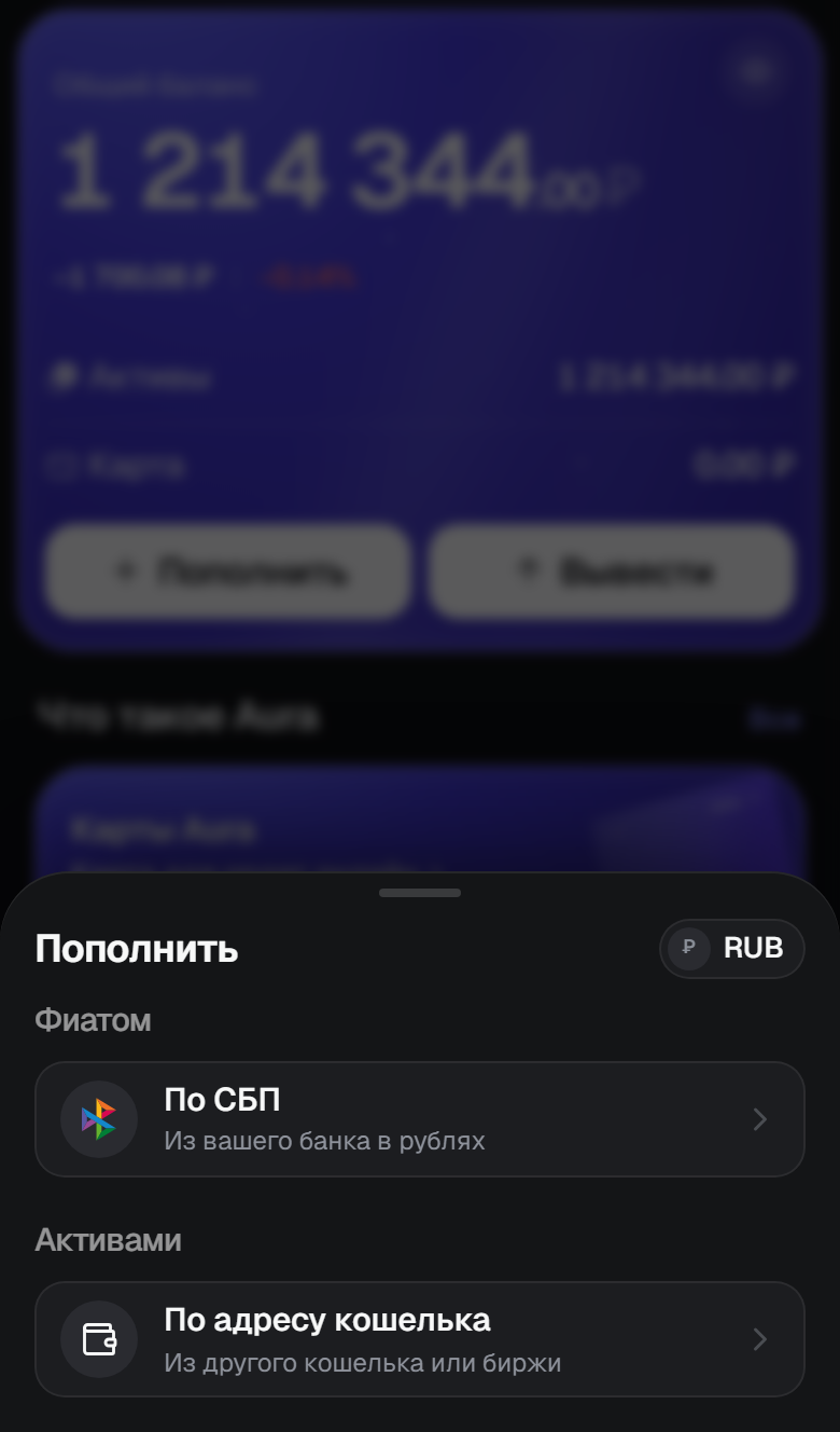 Меню «Пополнить»: пункт «По СБП»